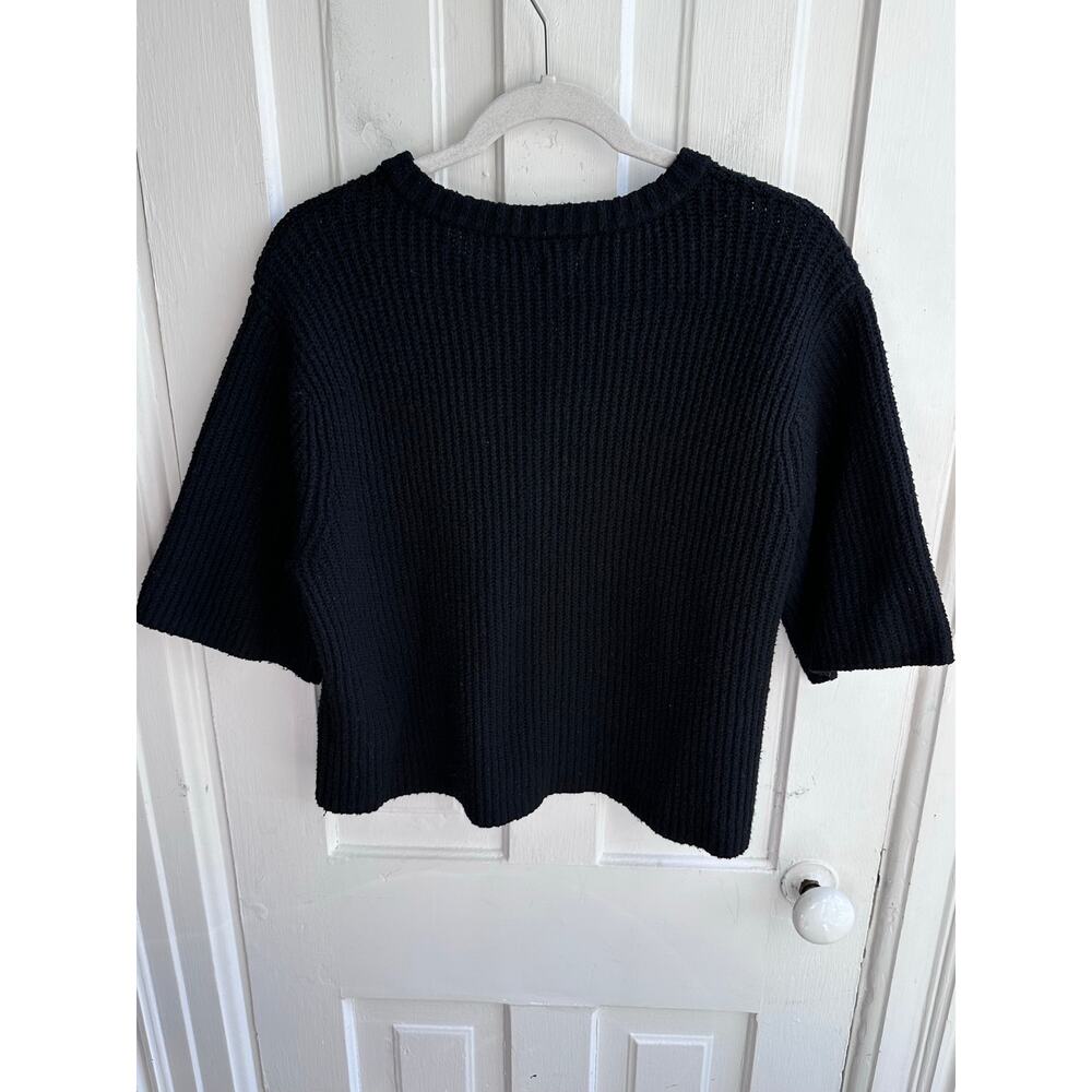 Aerie Black Ribbed Cropped Cardigan | Button Front Short Sleeve Sweater - Picture 4 of 8